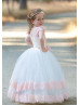 Cap Sleeves Ivory Tulle Peach Lace Vintage Flower Girl Dress Cap Sleeves Ivory Tulle Peach Lace Vintage Flower Girl Dress